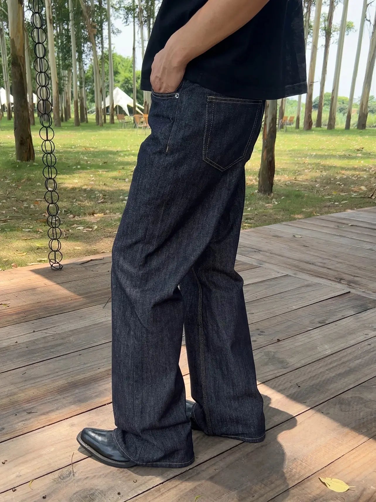 Frofooo Menswear 16Oz Slightly Flared Fit Raw Denim Pants, Plain Mens Trouser Clothes for Summer Wear Blue Flared Jeans Men'S Bootcut Jeans Lightweight Jeans Cotton Classic Relaxed Fit for Men 100% Cotton Denim