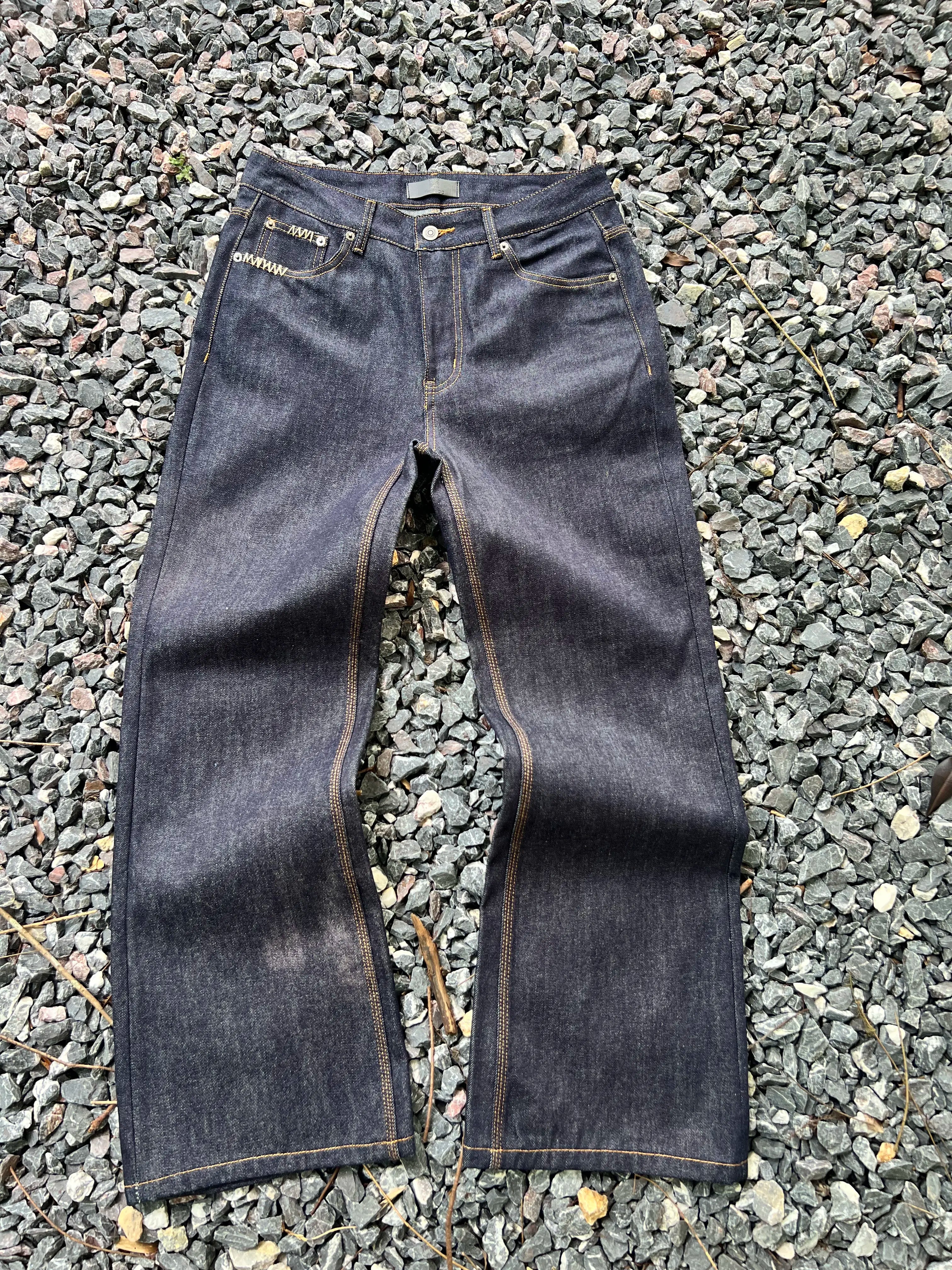 Frofooo Menswear 16Oz Slightly Flared Fit Raw Denim Pants, Plain Mens Trouser Clothes for Summer Wear Blue Flared Jeans Men'S Bootcut Jeans Lightweight Jeans Cotton Classic Relaxed Fit for Men 100% Cotton Denim