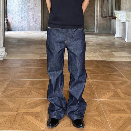 Frofooo Menswear 16Oz Slightly Flared Fit Raw Denim Pants, Plain Mens Trouser Clothes for Summer Wear Blue Flared Jeans Men'S Bootcut Jeans Lightweight Jeans Cotton Classic Relaxed Fit for Men 100% Cotton Denim